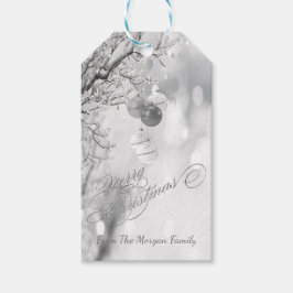 Silver Christmas Tree Branches, Balls - Personalis Geschenkanhänger