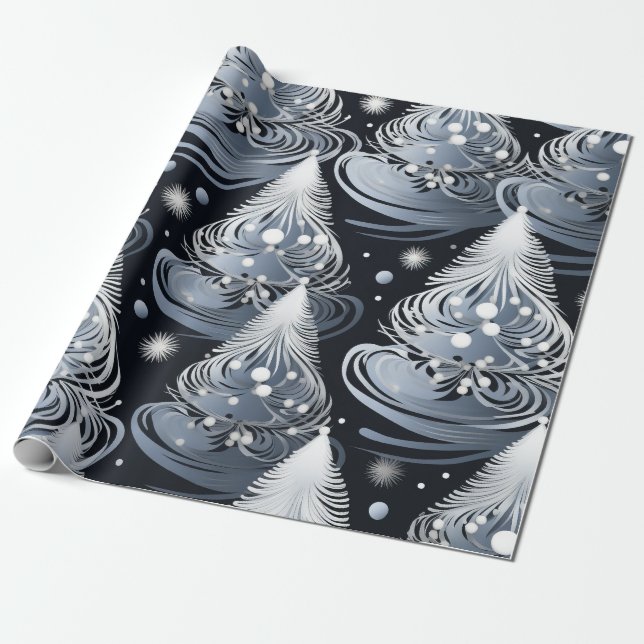 Silver Christmas Tree Wrapping Paper Geschenkpapier (Ungerollt)