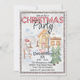 Silver Christmas Watercolor Winter Rats Skaten Einladung