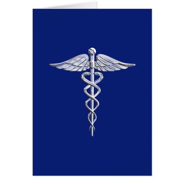 Silver Chrome Caduceus Medical Symbol auf Navy Blu (Vorne)