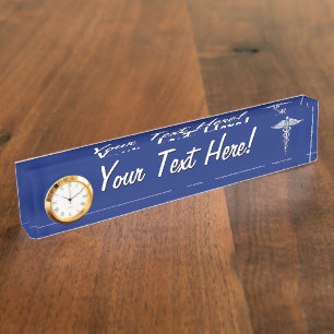 Silver Chrome Caduceus Medical Symbol auf Navy Blu Namensplakette