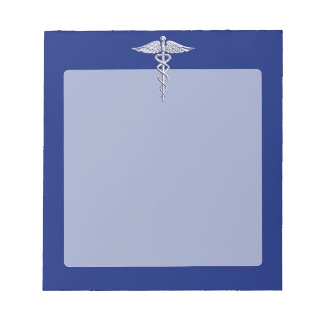 Silver Chrome Caduceus Medical Symbol auf Navy Blu Notizblock (Vorderseite)