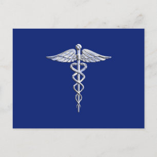 Silver Chrome Caduceus Medical Symbol auf Navy Blu Postkarte