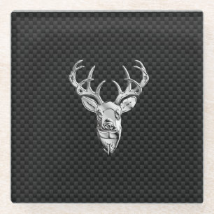 Silver Chrome Deer on Carbon Fibre Style Print Glasuntersetzer