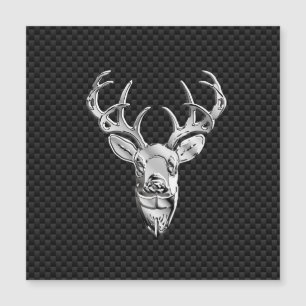 Silver Chrome Deer on Carbon Fibre Style Print Magnetkarte