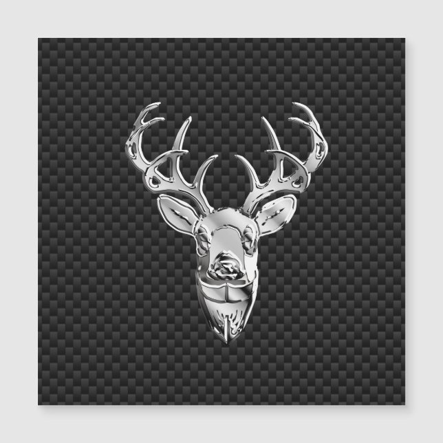Silver Chrome Deer on Carbon Fibre Style Print Magnetkarte (Vorderseite)