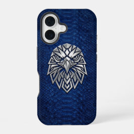 Silver Chrome Geometric Eagle Blue Python iPhone 16 Hülle