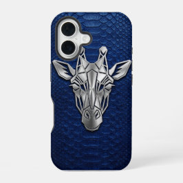 Silver Chrome Geometric Giraffe Blue Python iPhone 16 Hülle