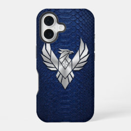 Silver Chrome Geometric Phoenix Blue Python iPhone 16 Hülle