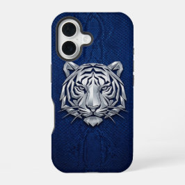 Silver Chrome Geometric Tiger Blue Python iPhone 16 Hülle