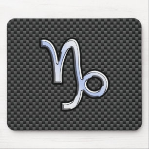 Silver Chrome like Capricorn Symbol Carbon Fiber Mousepad