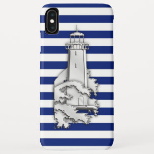 Silver Chrome Like Lighthouse auf Navy Stripes iPhone XS Max Hülle