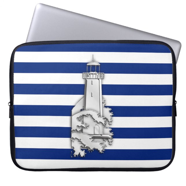 Silver Chrome Like Lighthouse auf Navy Stripes Laptopschutzhülle (Vorderseite)