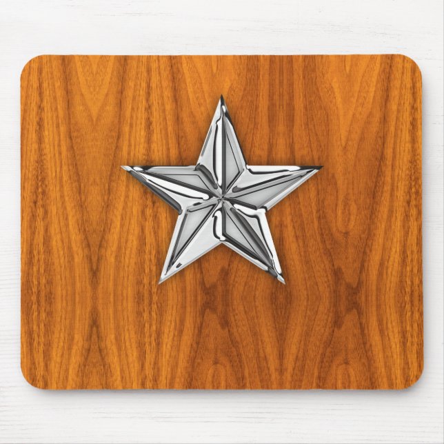 Silver Chrome Like Nautical Star auf Teak Veneer Mousepad (Vorne)