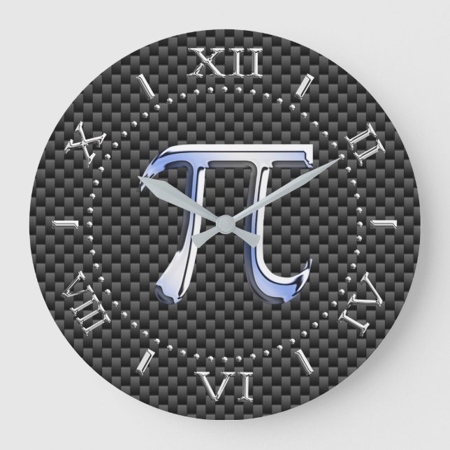 Silver Chrome Like Pi Symbol auf Carbon Dial auf e Große Wanduhr (Vorderseite)