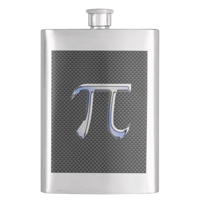 Silver Chrome like Pi Symbol auf Carbon Fibre Prin Flachmann (Vorderseite)