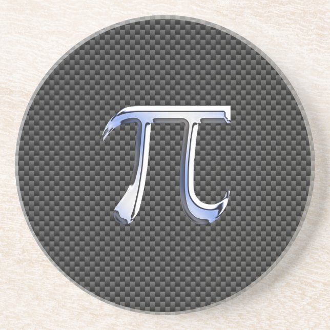 Silver Chrome like Pi Symbol auf Carbon Fibre Sandstein Untersetzer (Vorne)