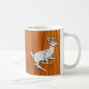 Silver Chrome Like Running Deer on Fine Teak Print Kaffeetasse