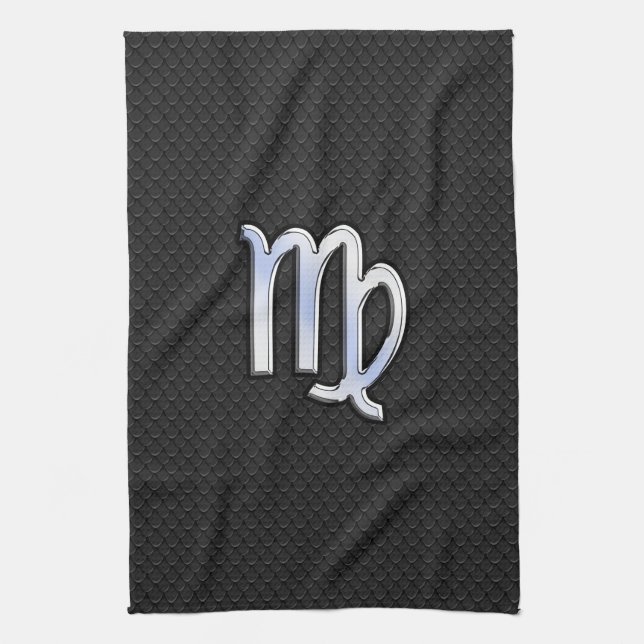 Silver Chrome Virgo Zodiac Sign auf Schlangenhaut Geschirrtuch (Vertikal)