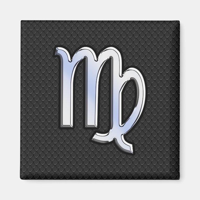Silver Chrome Virgo Zodiac Sign auf Schlangenhaut Magnet (Vorne)