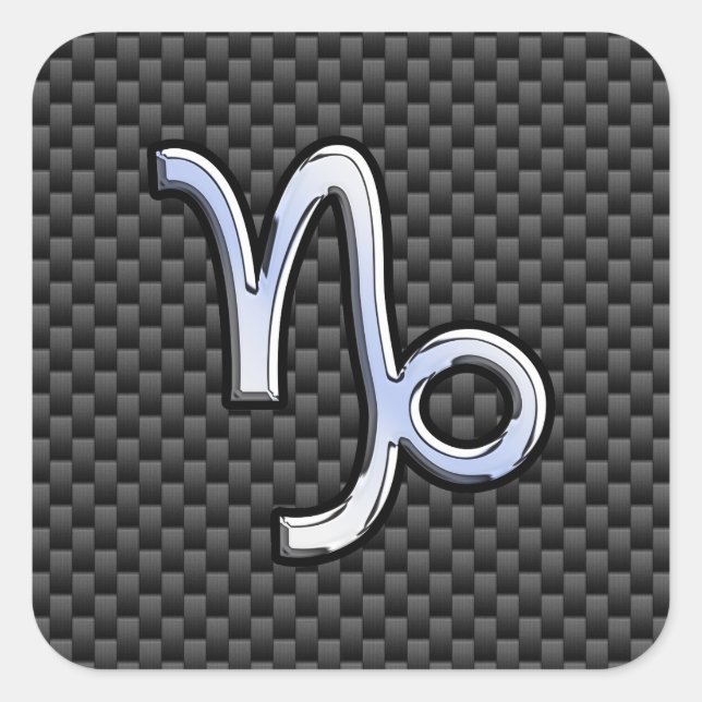 Silver Chrome wie Capricorn Symbol Carbon Fibre Quadratischer Aufkleber (Vorderseite)