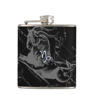Silver Chrome wie Capricorn Zodiac Sign Hevelius Flachmann