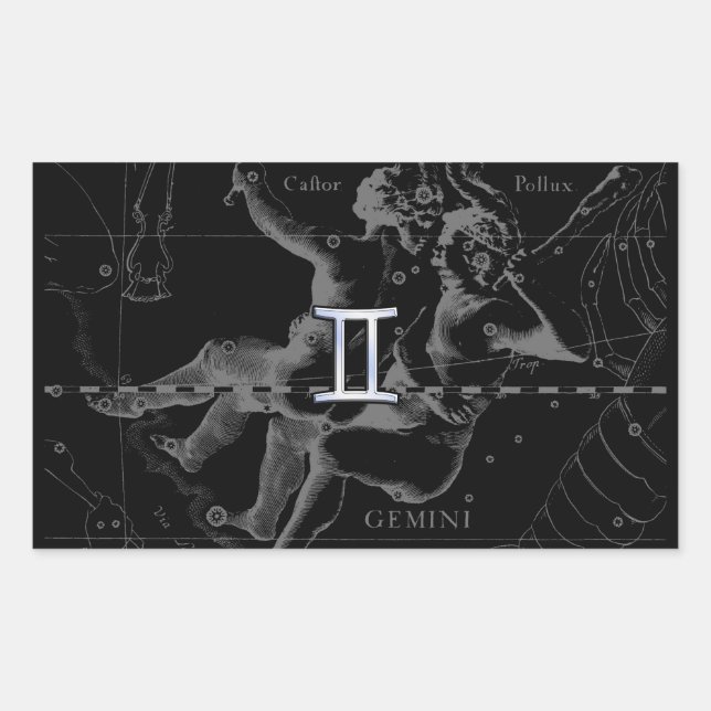 Silver Chrome wie Gemini Zodiac Sign auf Hevelius Rechteckiger Aufkleber (Vorderseite)