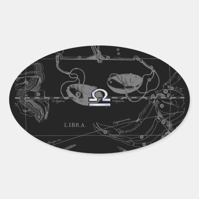 Silver Chrome wie Libra Zodiac Sign auf Hevelius Ovaler Aufkleber (Vorderseite)