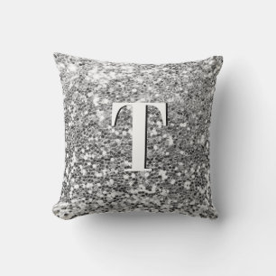 Silver Chunky Glitzer Mit Monogramm Kissen
