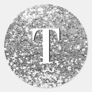 Silver Chunky Glitzer Mit Monogramm Runder Aufkleber