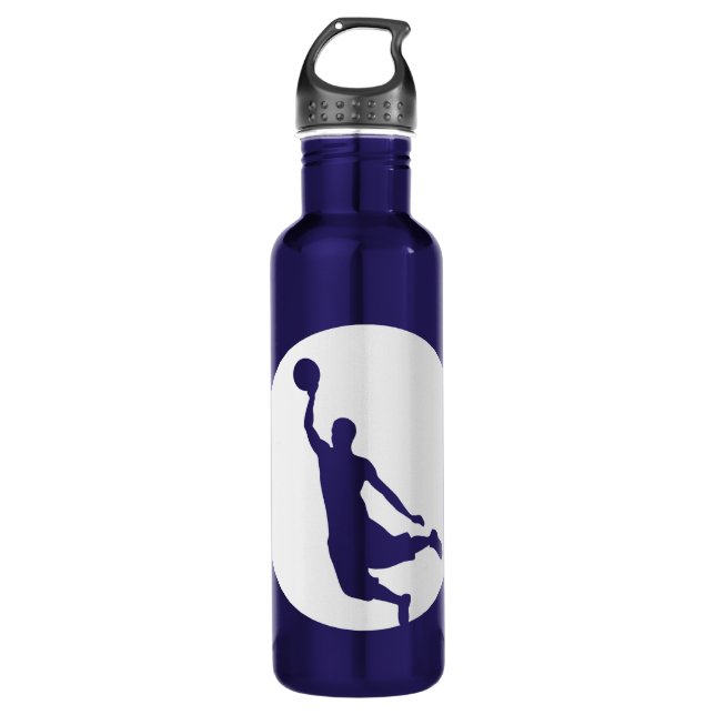 Silver Circle Silhouette Basketball Personalisiert Trinkflasche (Vorderseite)