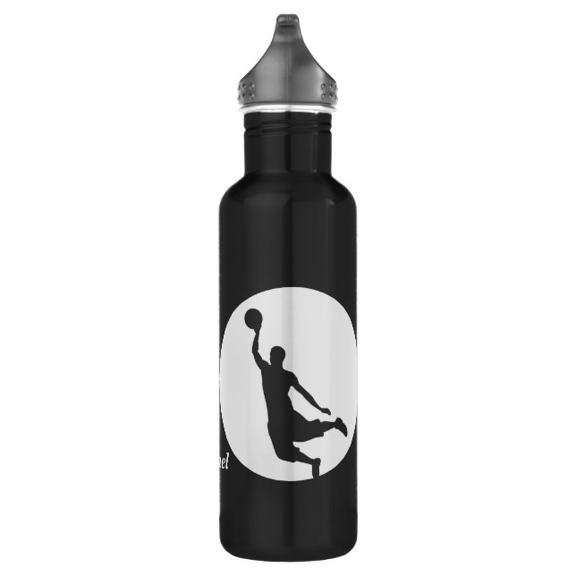 Silver Circle Silhouette Basketball Personalisiert Trinkflasche (Rechts)