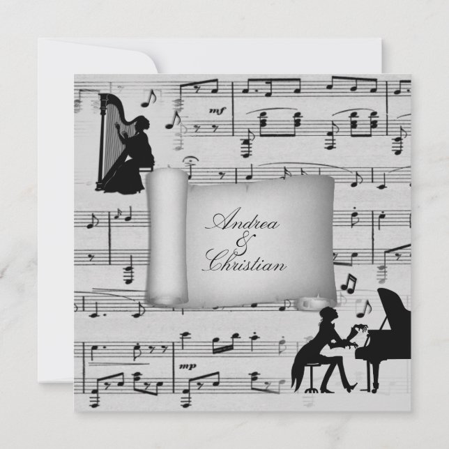 Silver Classic Music Theme Wedding Einladung (Rückseite)