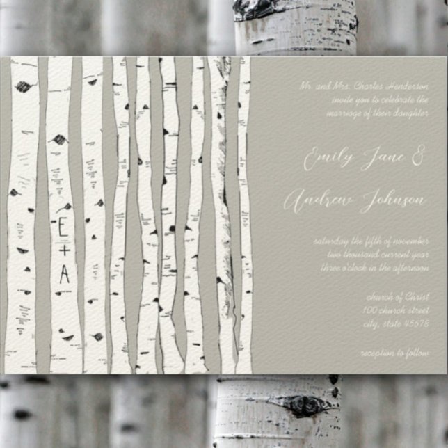 Silver Cloud Birch Tree Einladungen für Hochzeiten (Von Creator hochgeladen)