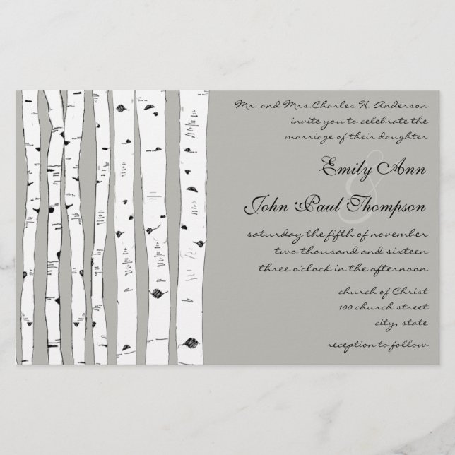 Silver Cloud Birch Tree Einladungen für Hochzeiten (Vorderseite)