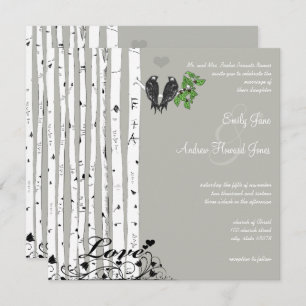 Silver Cloud Birch Vintage Vögel Hochzeit Einladung