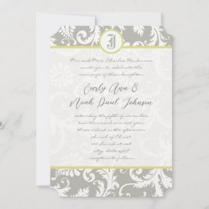 Silver Cloud Gray Damask Gelbe Hochzeitseinladung Einladung