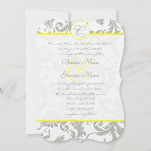 Silver Cloud Gray Damask Gelbe Hochzeitseinladung Einladung