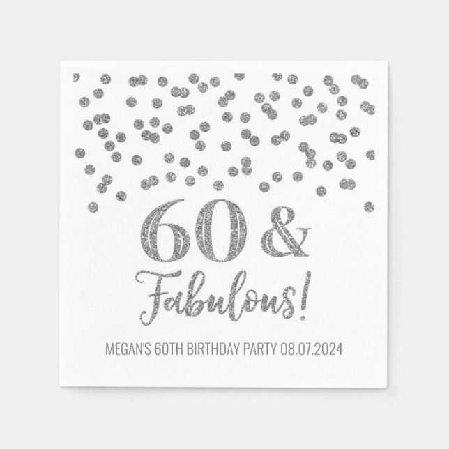 Silver Confetti 60 & Fabulous Napkins Serviette (Vorderseite)
