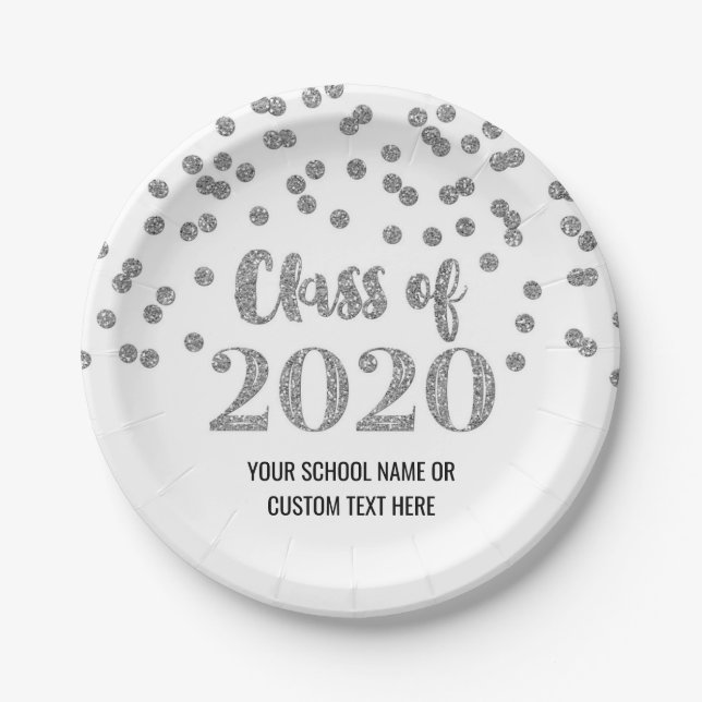 Silver Confetti Abschluss 2020 Pappteller (Vorderseite)