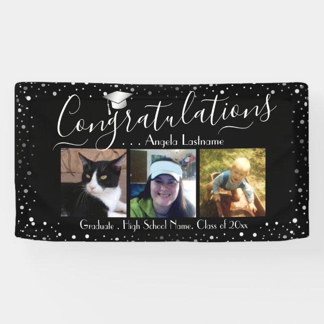 Silver Confetti Abschluss 3 Foto Haushaltsbanner Banner (Horizontal)