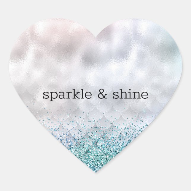 Silver Confetti Aqua Pink Glitzer Sparkle Meerjung Herz-Aufkleber (Vorderseite)