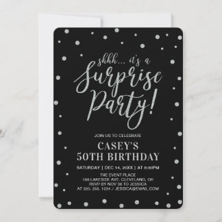 Silver Confetti & Black | Überraschende Geburtstag Einladung