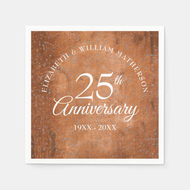 Silver Confetti Boho Rustikales Holz zum 25. Jahre Serviette (Vorderseite)
