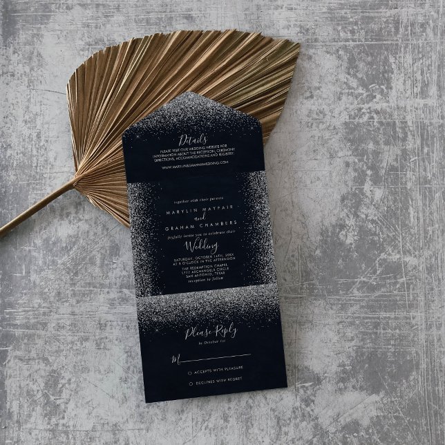 Silver Confetti Calligraphy Wedding All In One Einladung (Von Creator hochgeladen)