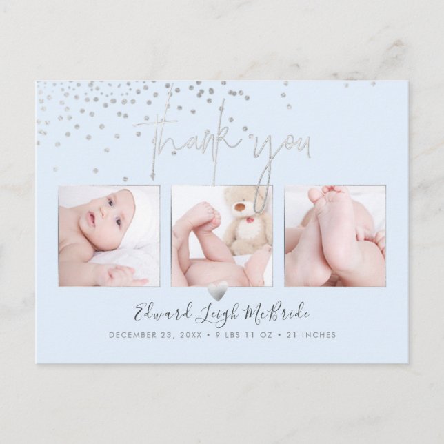 Silver Confetti Chic Signature Script Vielen Dank Postkarte (Vorderseite)