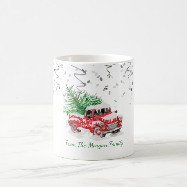 Silver Confetti, Christmas Red Truck Pine Tree Sch Kaffeetasse (Mittel)