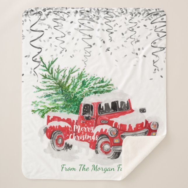 Silver Confetti, Christmas Red Truck Pine Tree Sch Sherpadecke (Vorderseite)