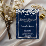 Silver Confetti Dots Navy Blue Sweet 16 Einladung<br><div class="desc">Elegante silberne Konfetti auf einem marineblauen Hintergrund.</div>