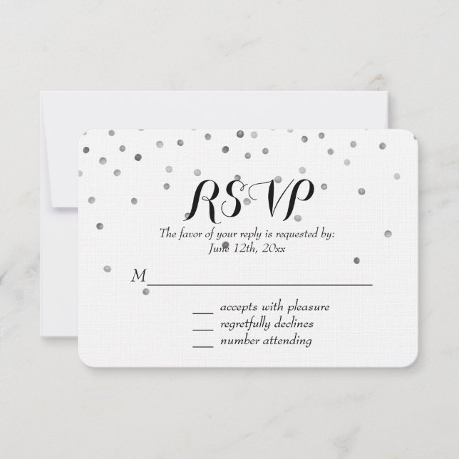 Silver Confetti Dots Wedding RSVP Karte (Vorderseite)